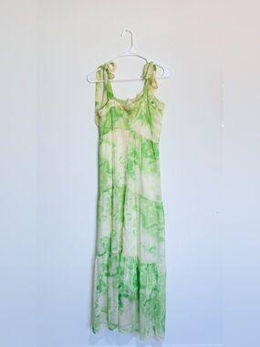 REVOLVE Line & Dot Light Green Tie-Dye Cream Tiered Maxi Dress